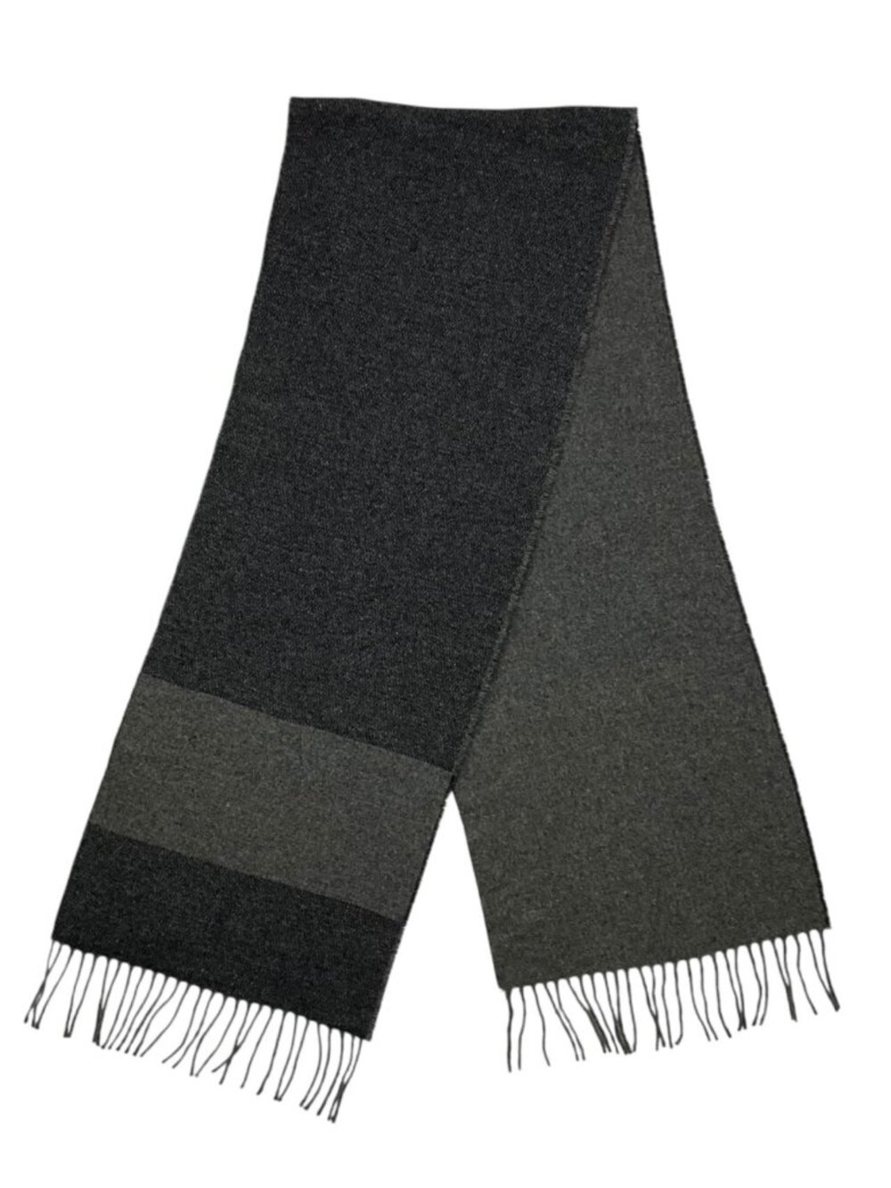 Italian Woollen Treasures Wool Scarf Gray Blue Striped Fringe NEW